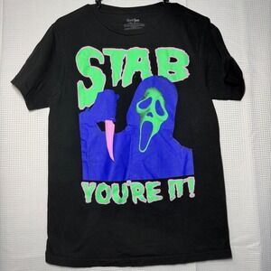 Ghost Face T-Shirt Small Black Neon Stab Youre It Scream Horror Movie‎ Tee